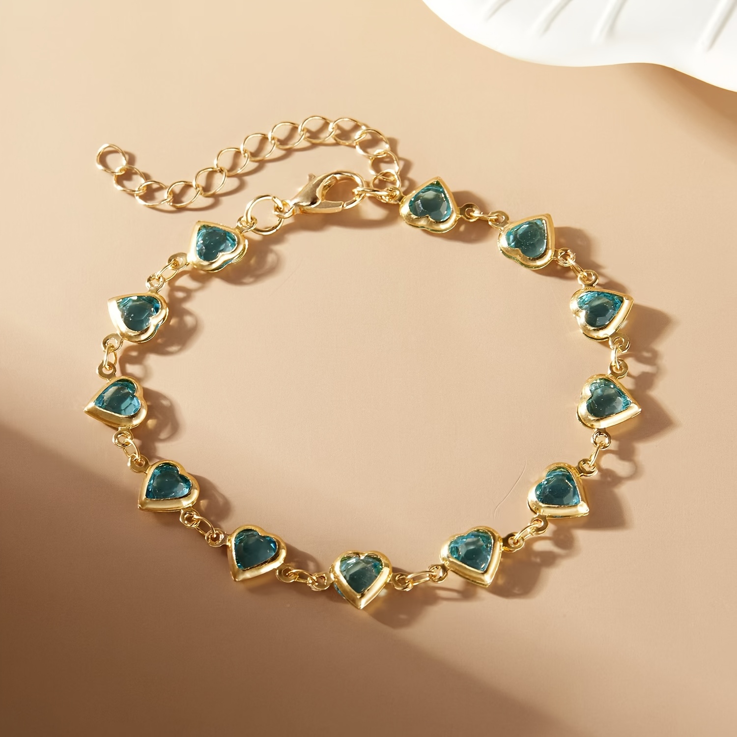 Boho Heart Beaded Bracelet with Glass Gemstones Adjustable Clasp